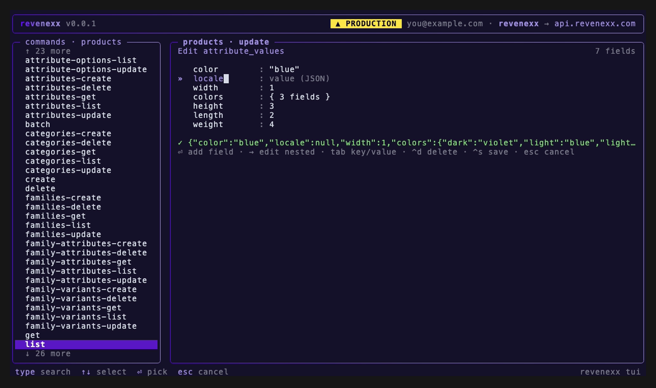 Adding a field in the JSON editor — a new 'locale' key being typed with a 'value (JSON)' placeholder, among the existing fields, and the live JSON preview.