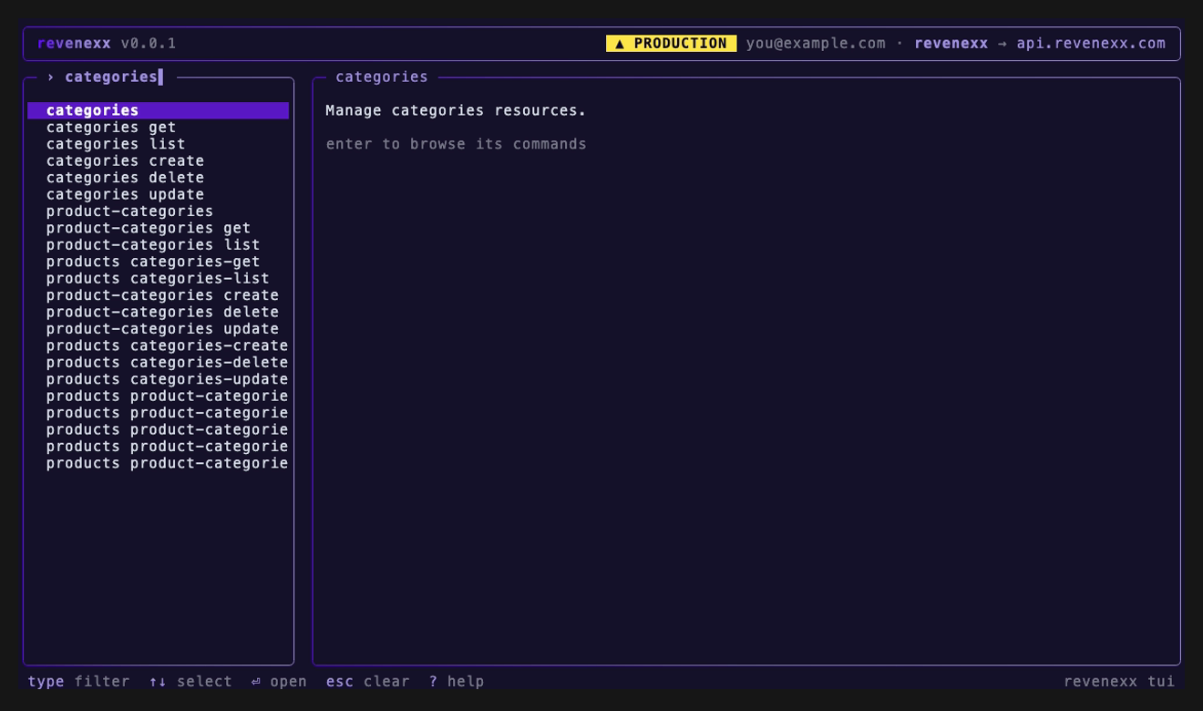 Typing in the command browser filters every command by name, with the fuzzy matches listed and the closest one selected.